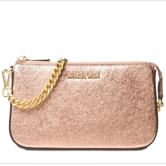 Michael Kors Rose Gold Pouchette Clutch Crossbody Shoulder Bag NWT - Picture 2 of 6